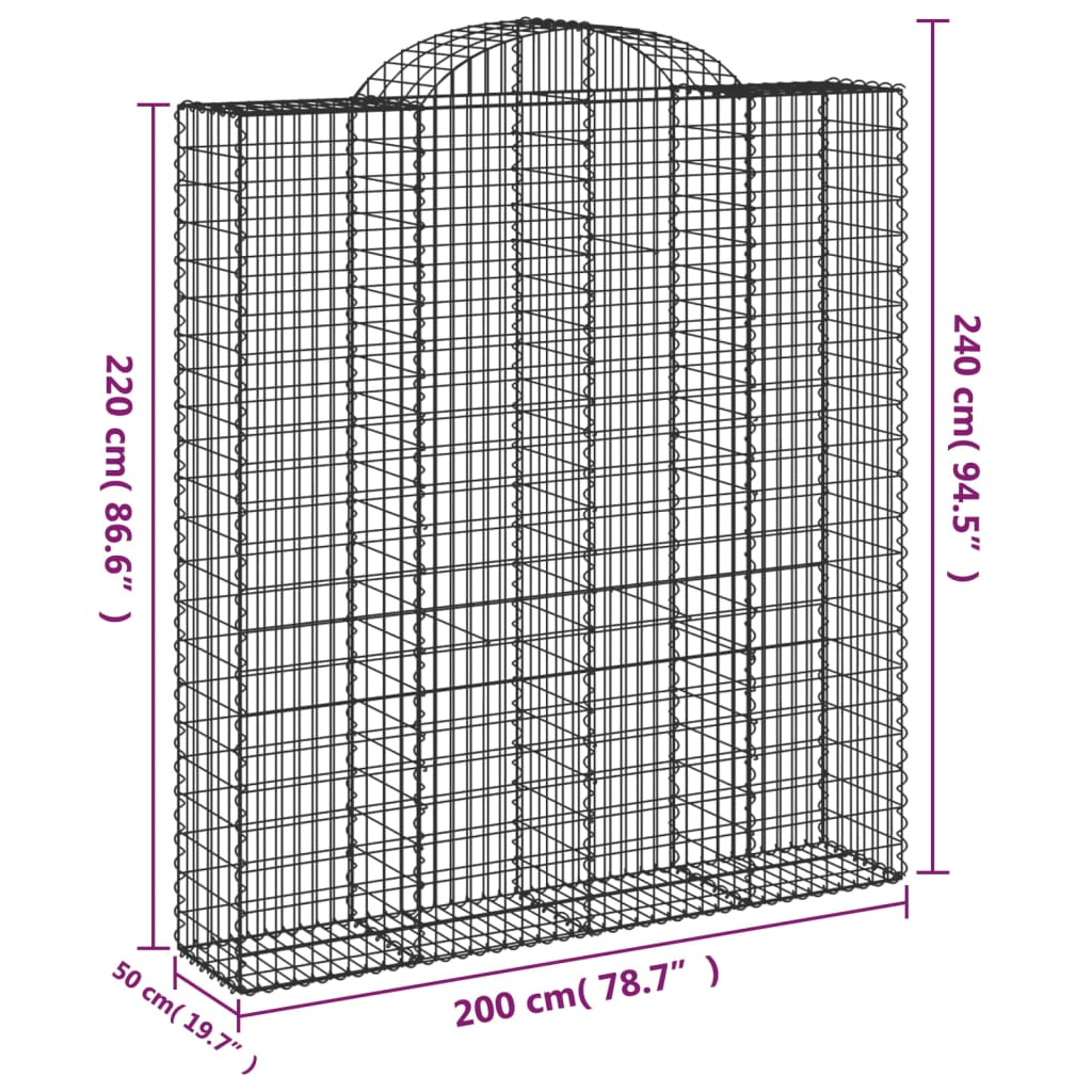 Gabionkurver buede 9 stk 200x50x220/240 cm galvanisert jern