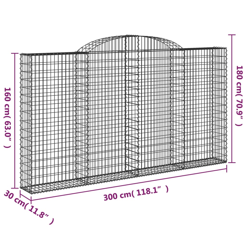 Gabionkurver buede 5 stk 300x30x160/180 cm galvanisert jern