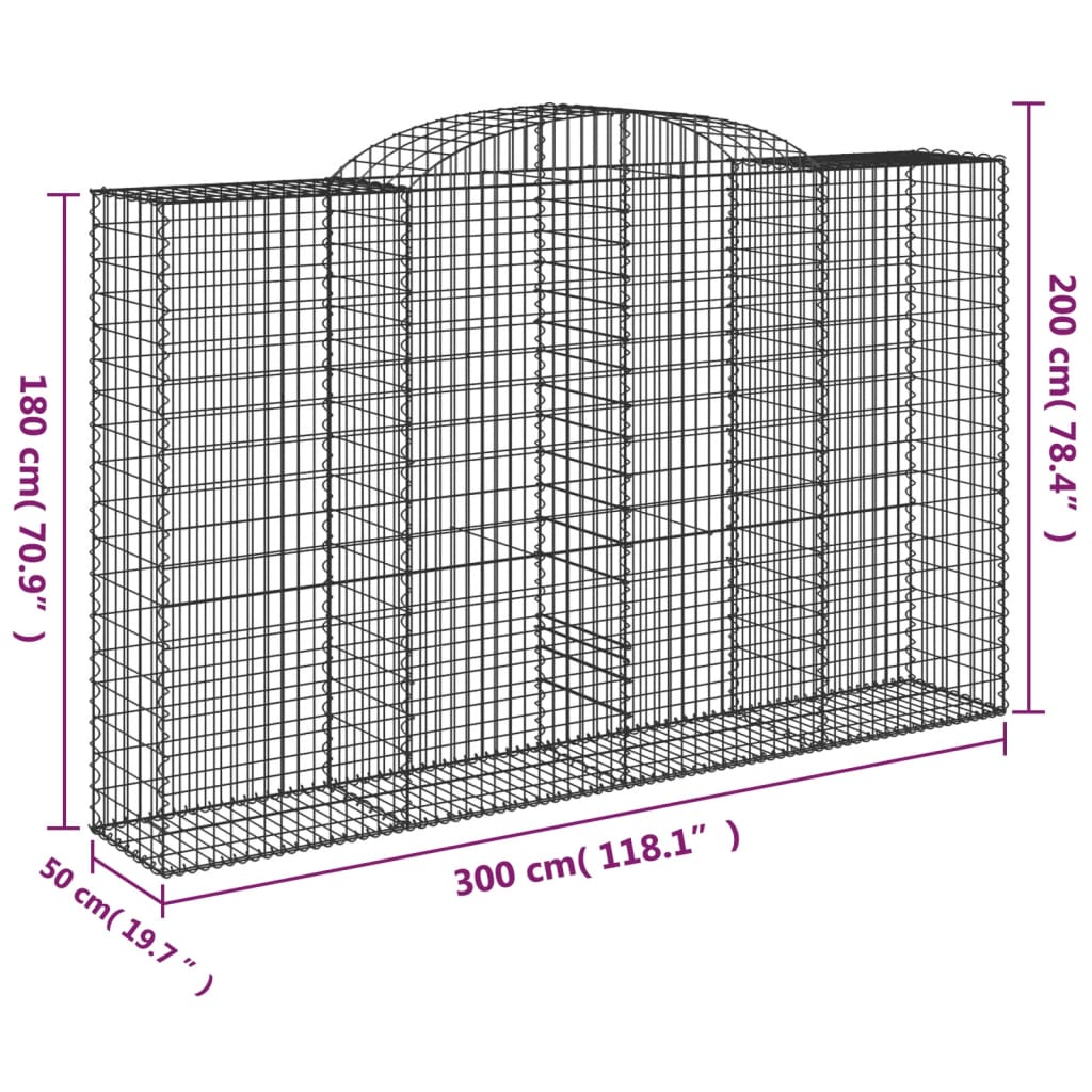 Gabionkurver buede 13 stk 300x50x180/200 cm galvanisert jern