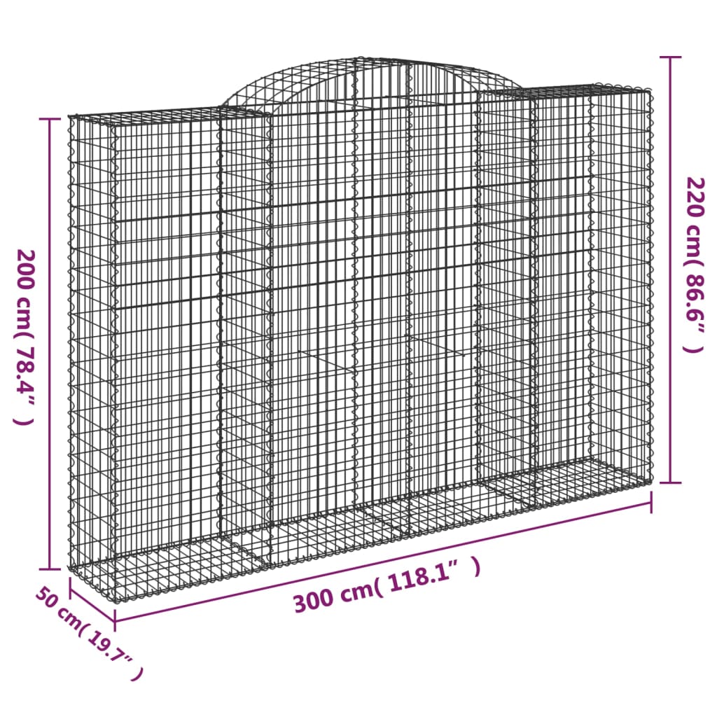 Gabionkurver buede 10 stk 300x50x200/220 cm galvanisert jern vidaXL