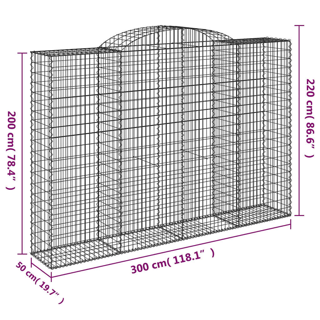 Gabionkurver buede 12 stk 300x50x200/220 cm galvanisert jern vidaXL