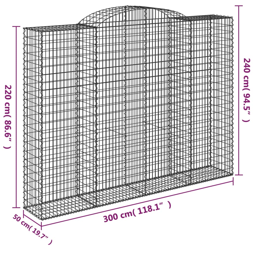 Gabionkurver buede 8 stk 300x50x220/240 cm galvanisert jern
