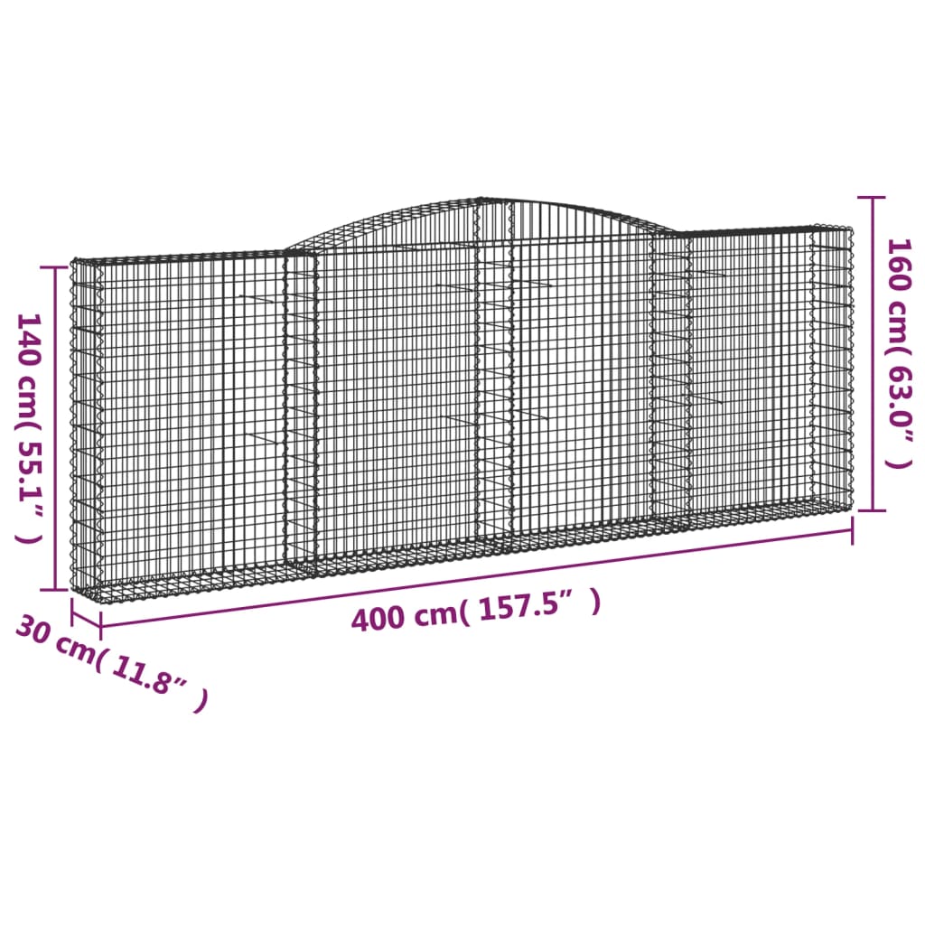 Gabionkurver buede 2 stk 400x30x140/160 cm galvanisert jern