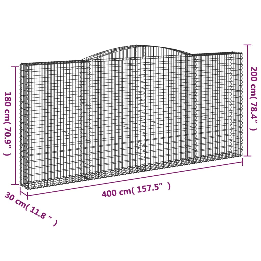 Gabionkurver buede 10 stk 400x30x180/200 cm galvanisert jern