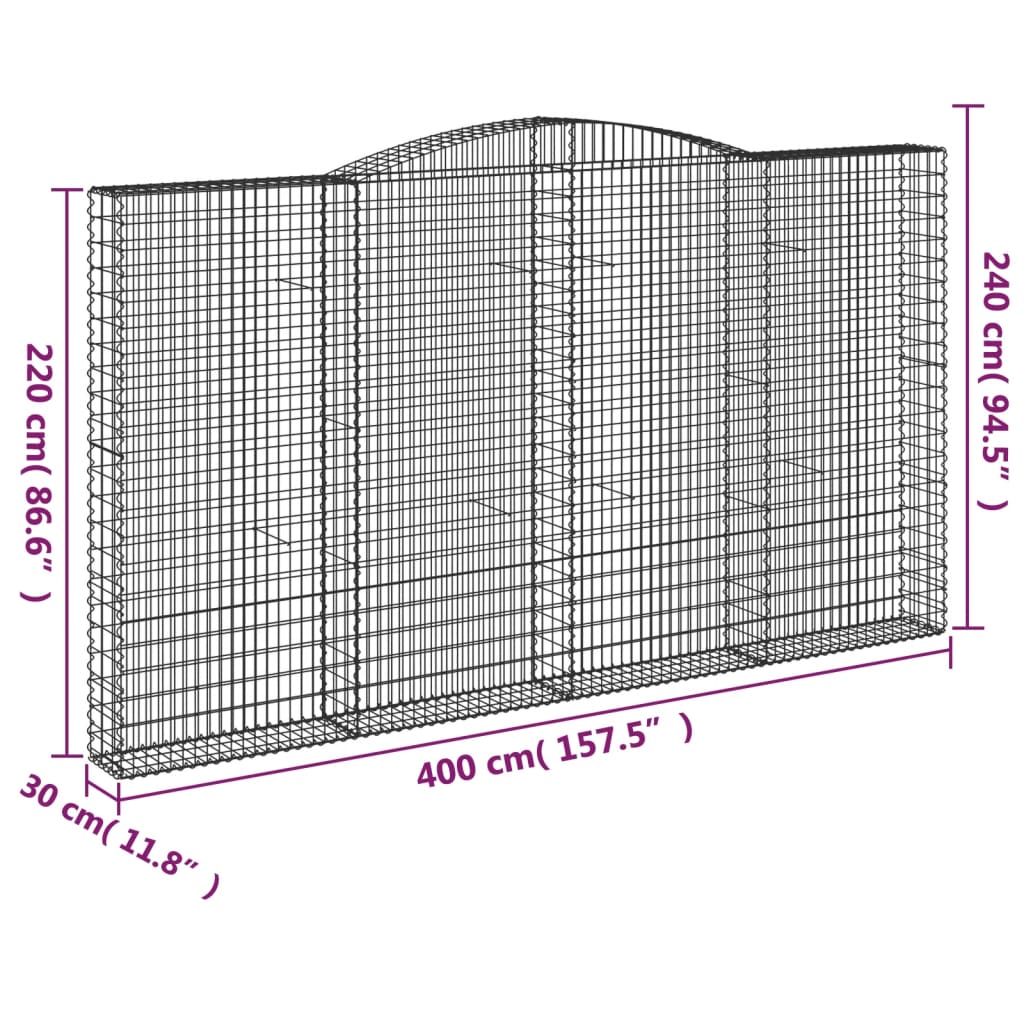 Gabionkurver buede 7 stk 400x30x220/240 cm galvanisert jern