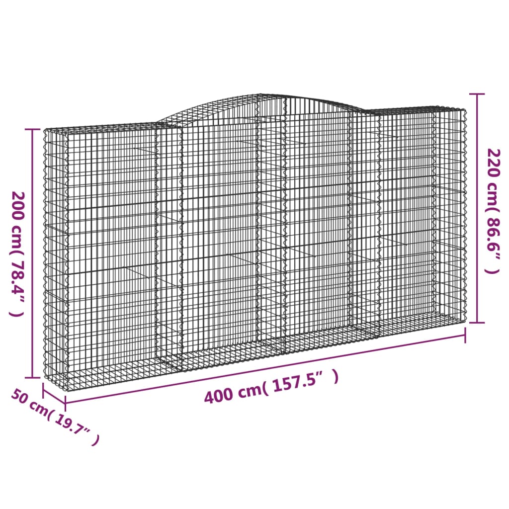 Gabionkurver buede 15 stk 400x50x200/220 cm galvanisert jern