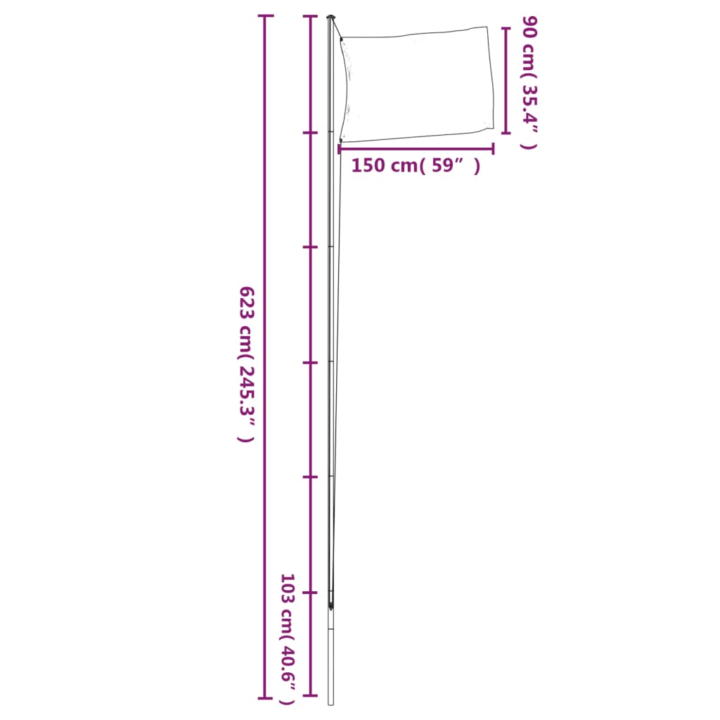 Portugisisk flagg og stang 6,08 m aluminium