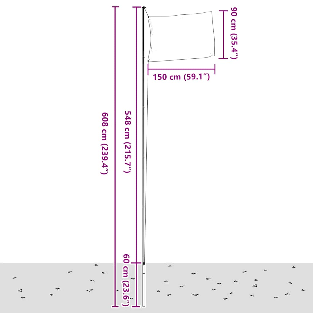 Amerikansk flagg og stang 6,08 m aluminium