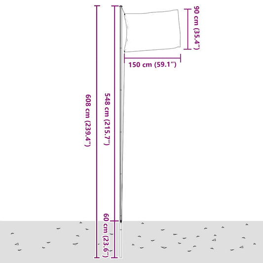 Amerikansk flagg og stang 6,08 m aluminium