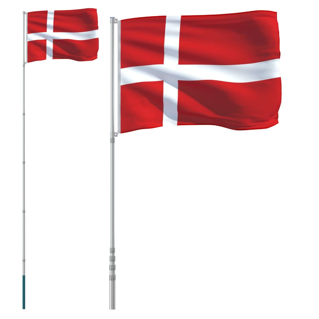 Dansk flagg og stang 5,5 m aluminium
