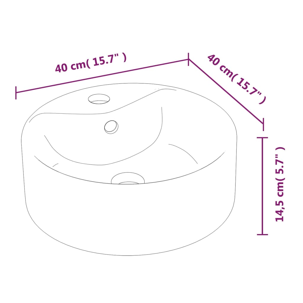 Vask 40x14,5 cm keramikk rund hvit