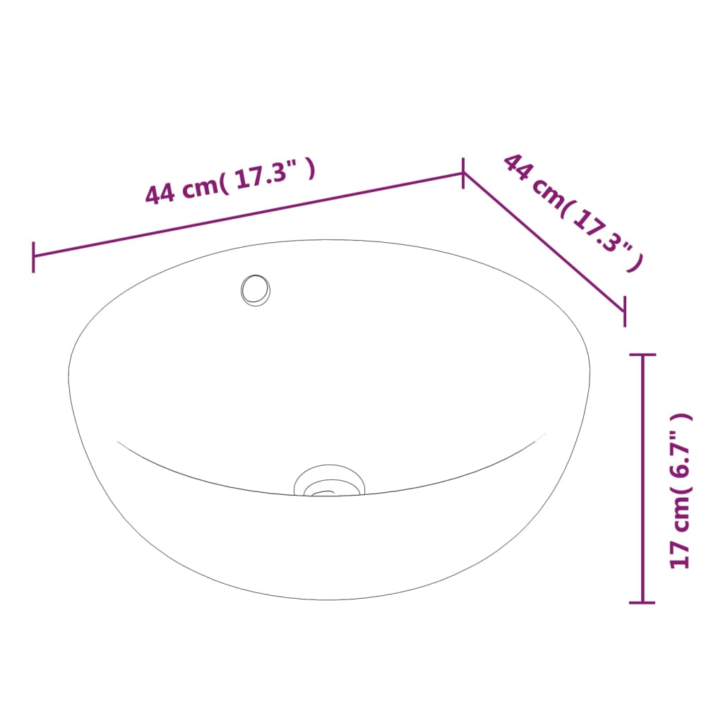 Vask 44x17 cm keramikk rund hvit