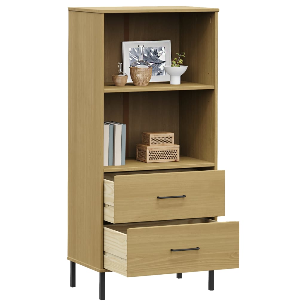 Bokhylle med 2 skuffer brun 60x35x128,5 cm heltre OSLO