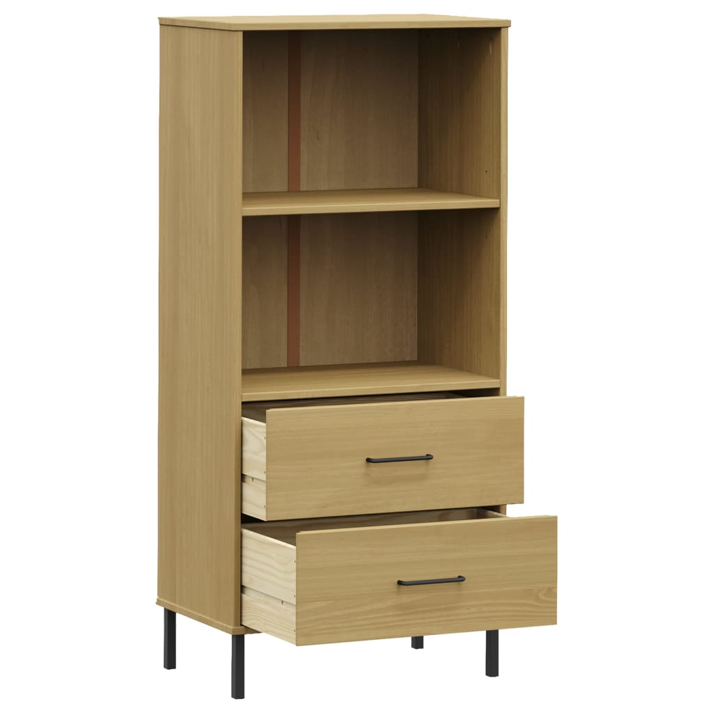 Bokhylle med 2 skuffer brun 60x35x128,5 cm heltre OSLO