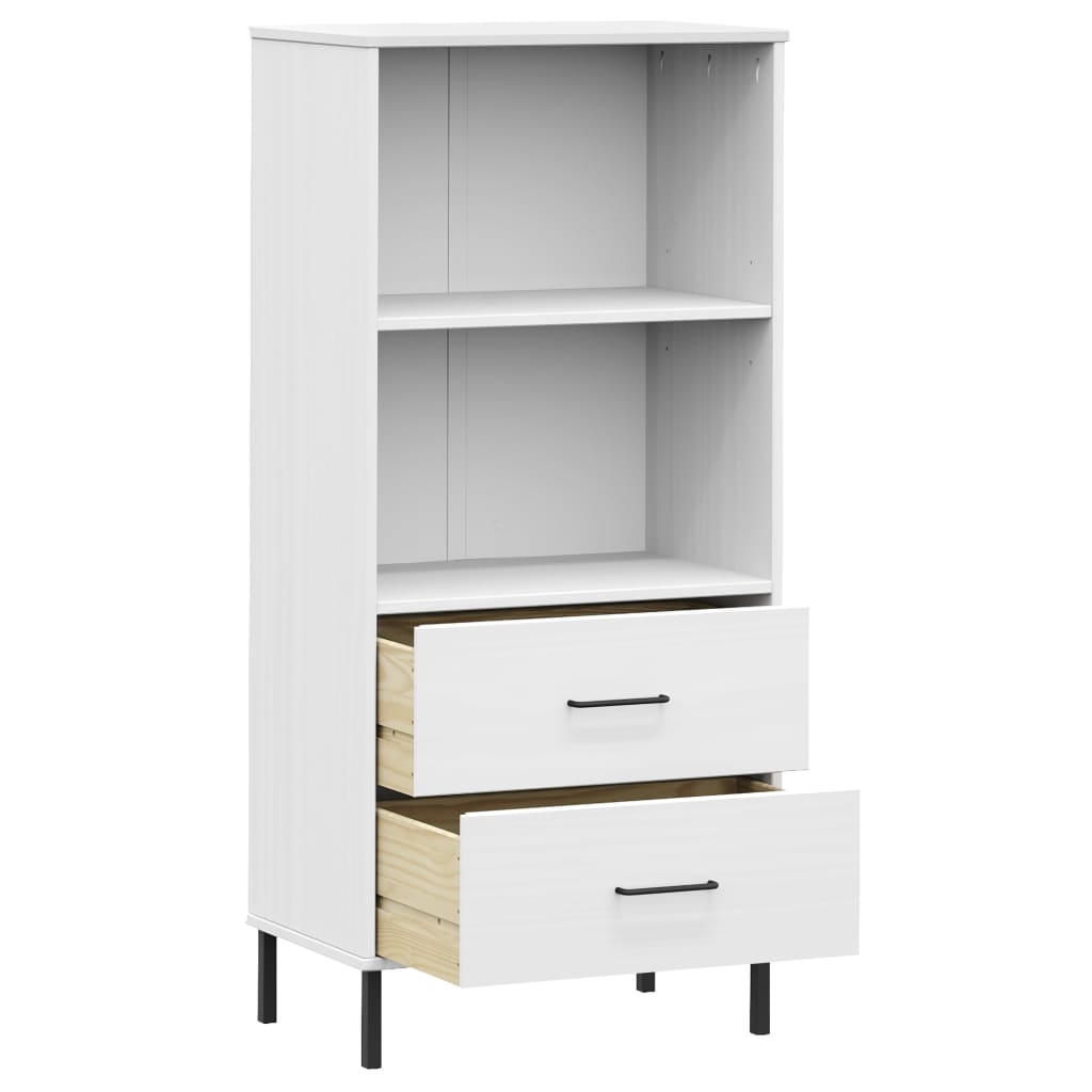 Bokhylle med 2 skuffer hvit 60x35x128,5 cm heltre OSLO