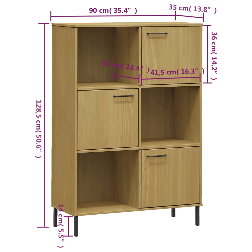 Bokhylle med metallben brun 90x35x128,5 cm heltre OSLO