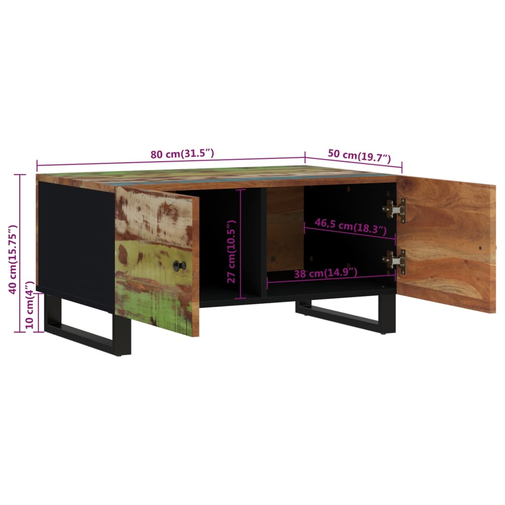 Salongbord 80x50x40 cm gjenvunnet heltre og konstruert tre