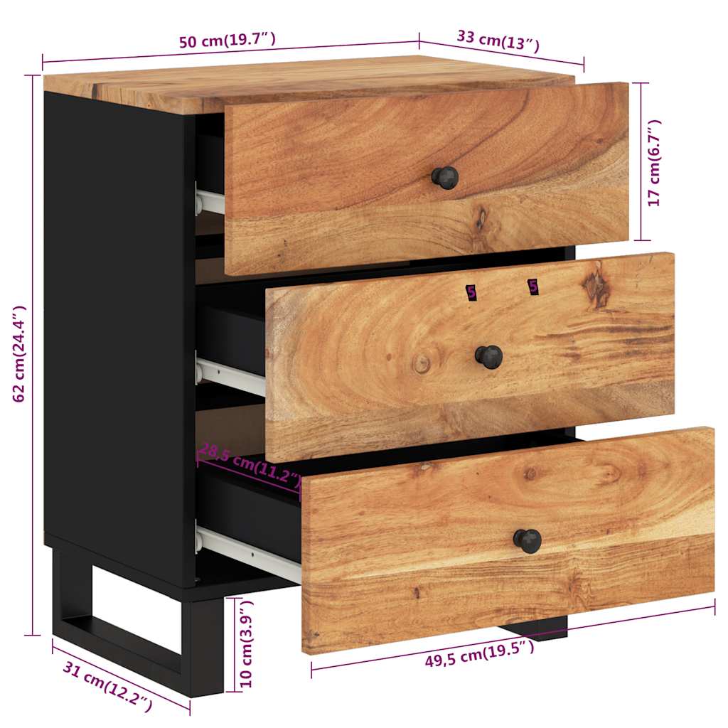 Nattbord 50x33x62 cm heltre akasie og konstruert tre