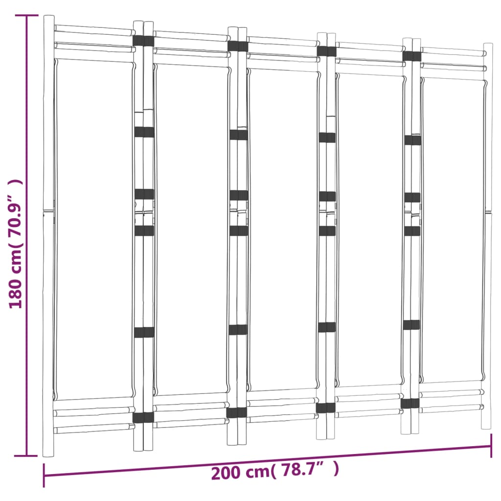 Sammenleggbar romdeler 5 paneler 200 cm bambus og lerret