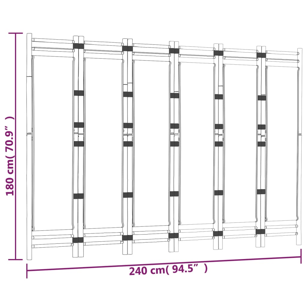 Sammenleggbar romdeler 6 paneler 240 cm bambus og lerret