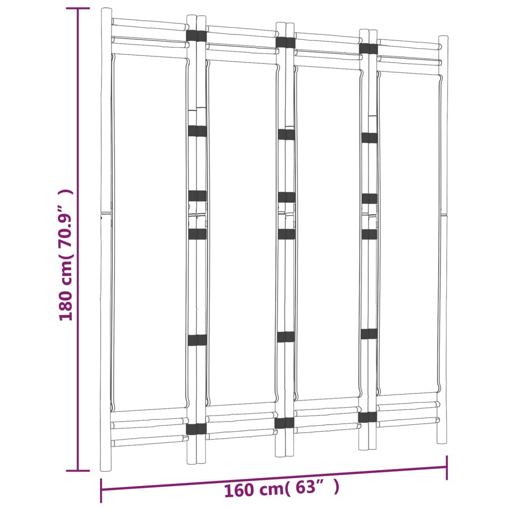 Sammenleggbar romdeler 4 paneler 160 cm bambus og lerret