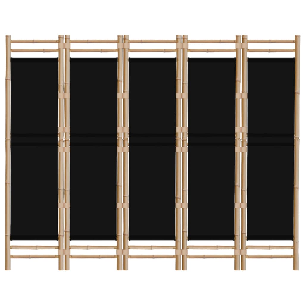 Sammenleggbar romdeler 5 paneler 200 cm bambus og lerret