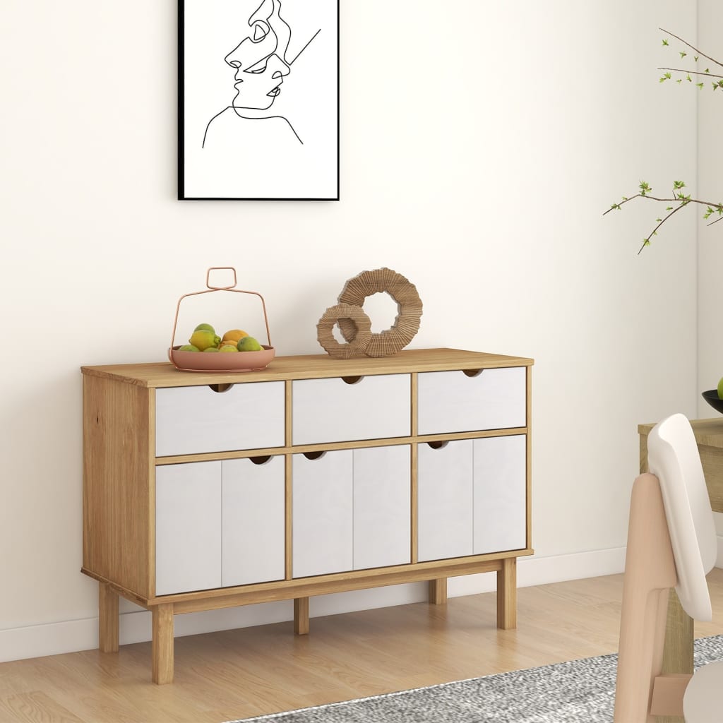 Skjenk OTTA brun og hvit 114x43x73,5 cm heltre furu
