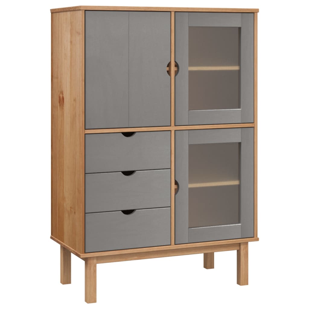 Highboard OTTA brun og grå 85x43x125 cm heltre furu