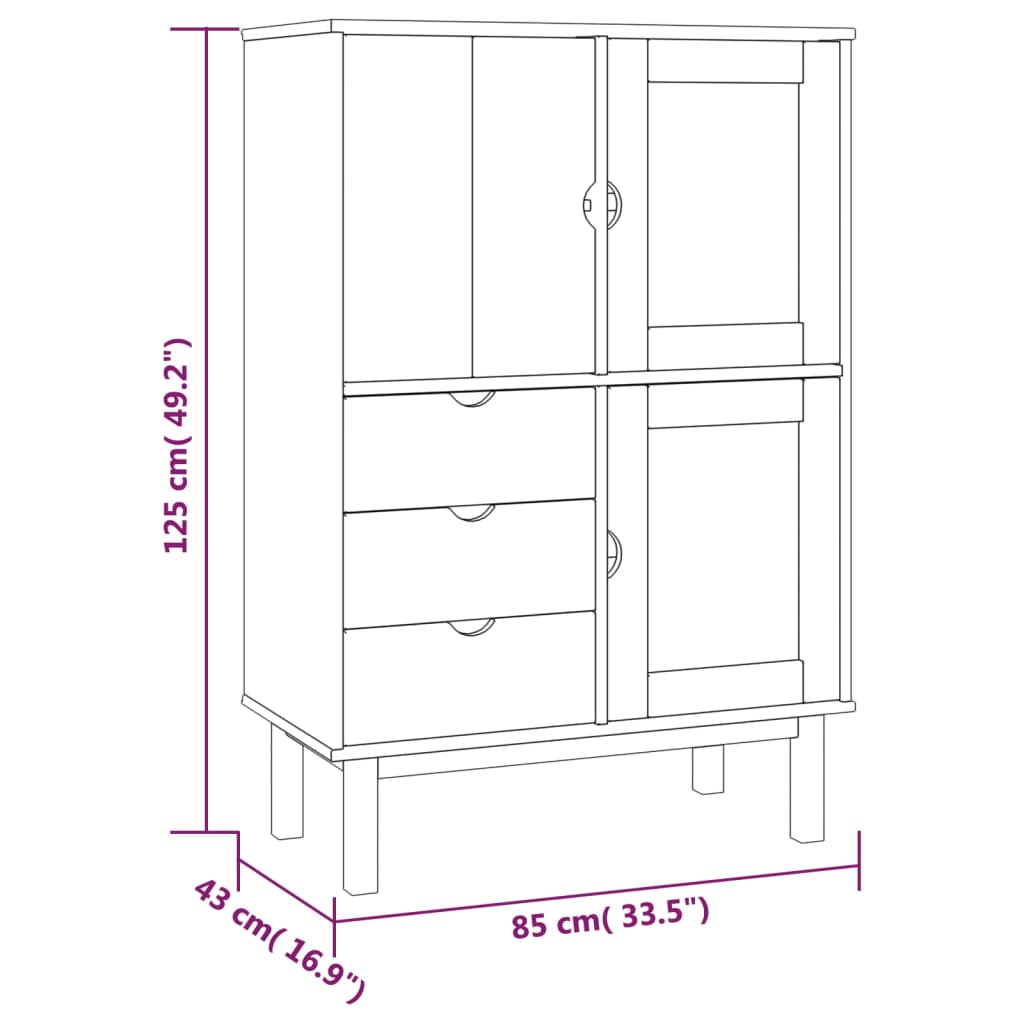 Highboard OTTA brun og grå 85x43x125 cm heltre furu