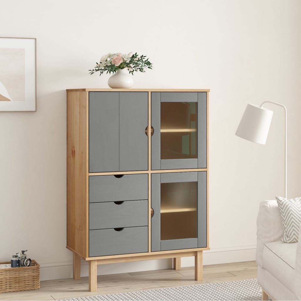 Highboard OTTA brun og grå 85x43x125 cm heltre furu