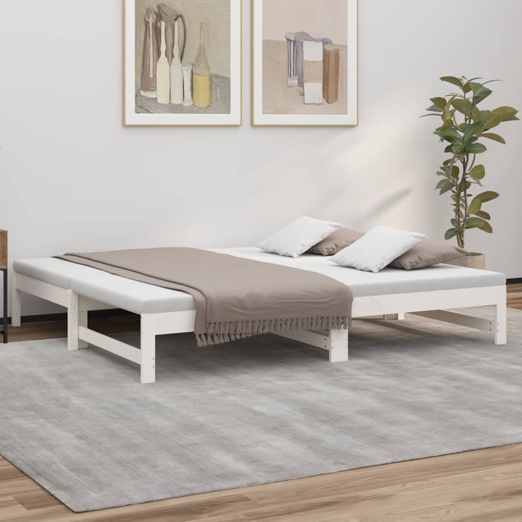 Uttrekkbar dagseng hvit 2x(75x190) cm heltre furu