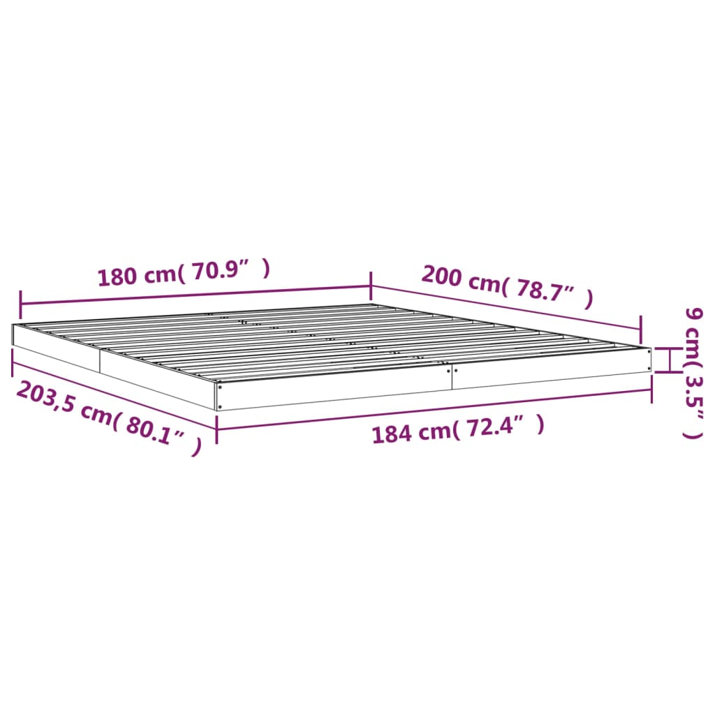 Sengeramme hvit 180x200 cm heltre furu
