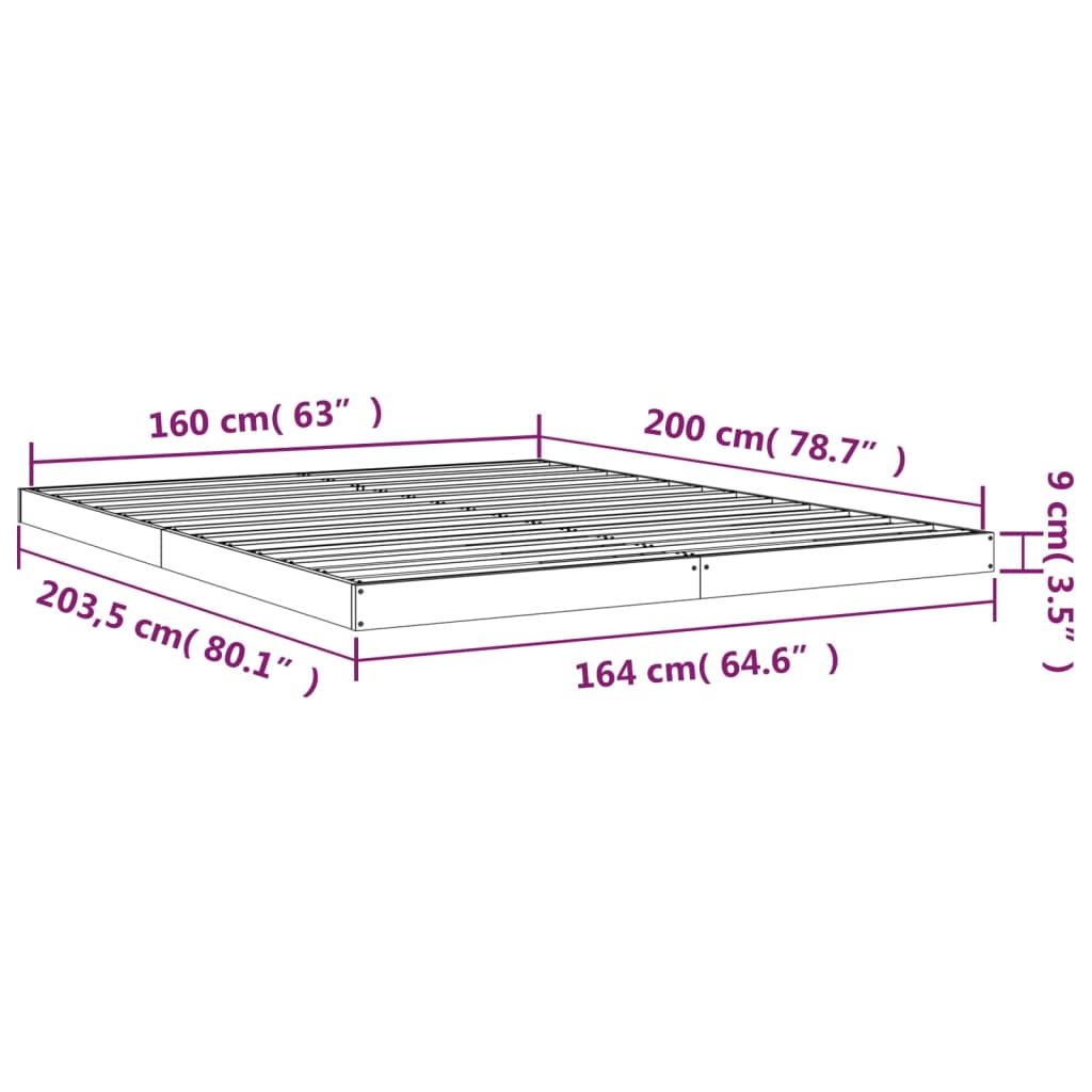 Sengeramme hvit 160x200 cm heltre furu