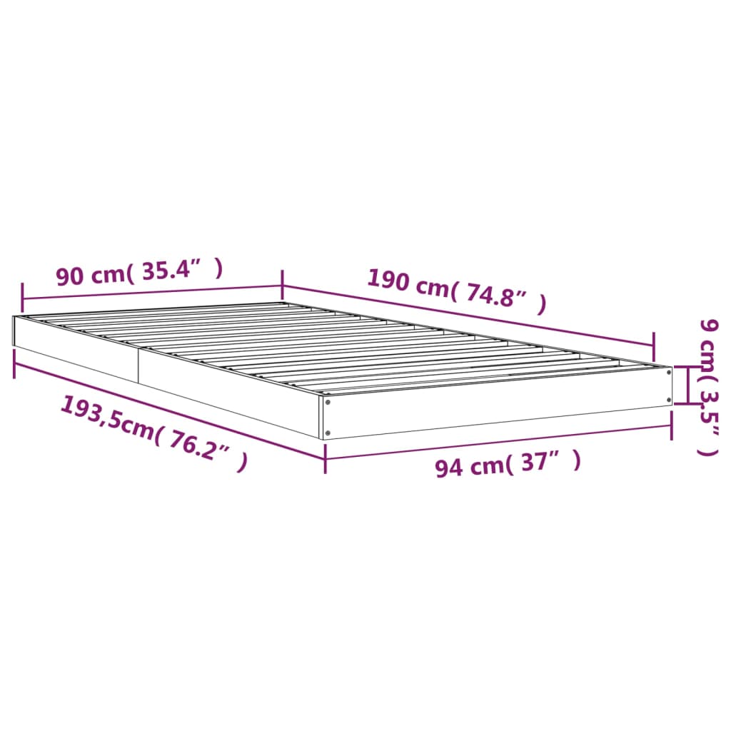 Sengeramme hvit 90x190 cm heltre furu