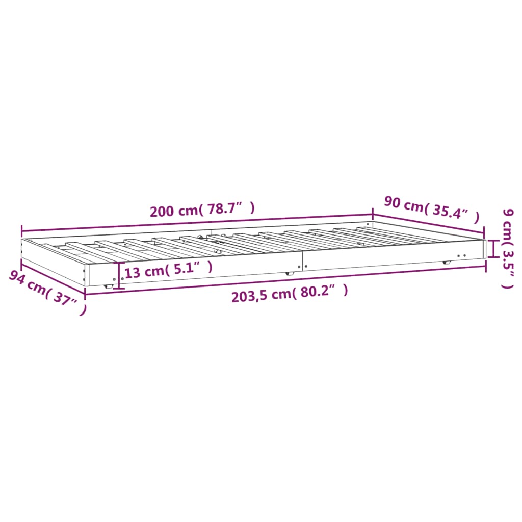 Sengeramme uten madrass 90x200 cm heltre furu