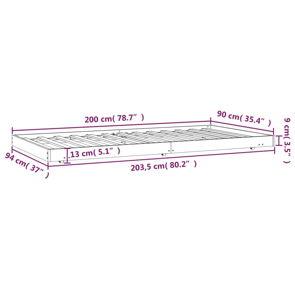 Sengeramme uten madrass hvit 90x200 cm heltre furu