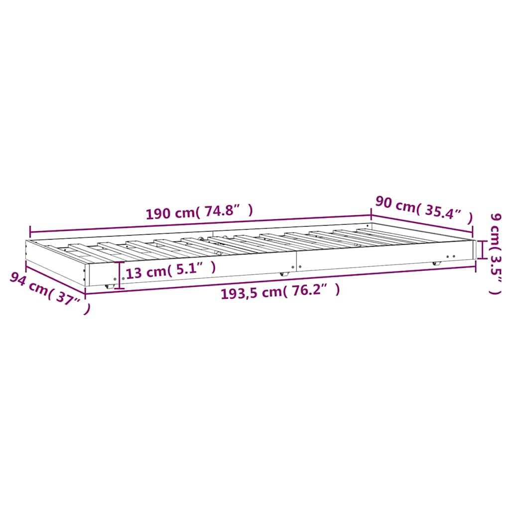Sengeramme uten madrass hvit 90x190 cm heltre furu