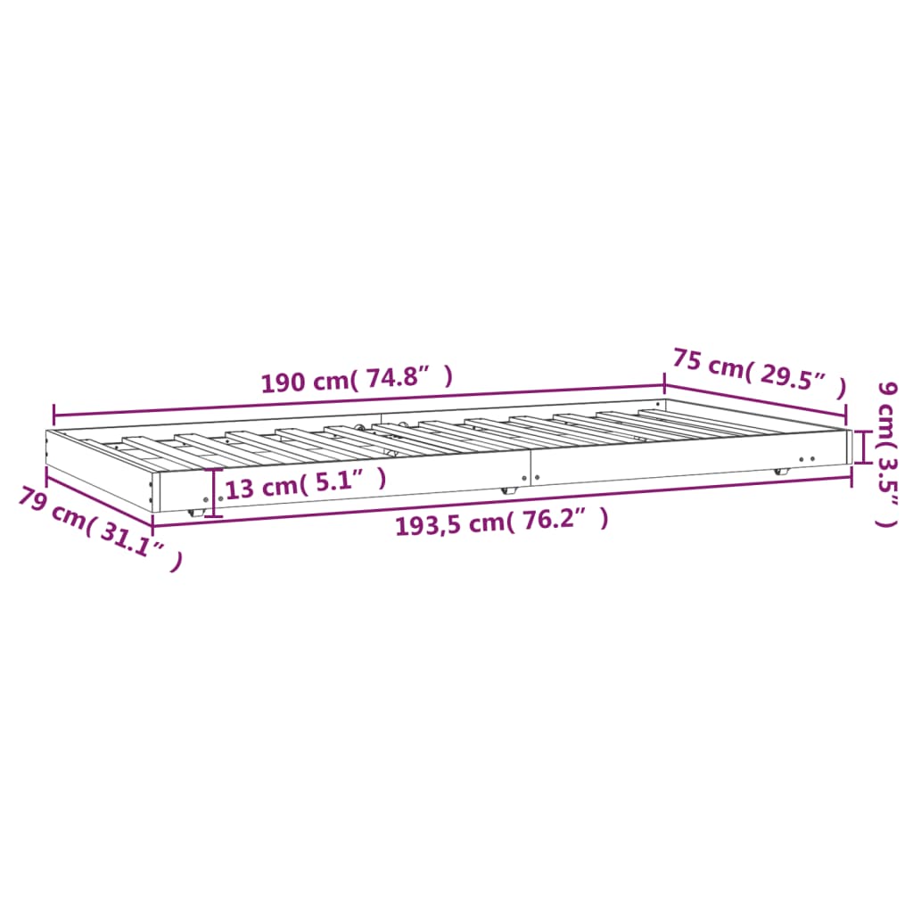 Sengeramme uten madrass 75x190 cm heltre furu