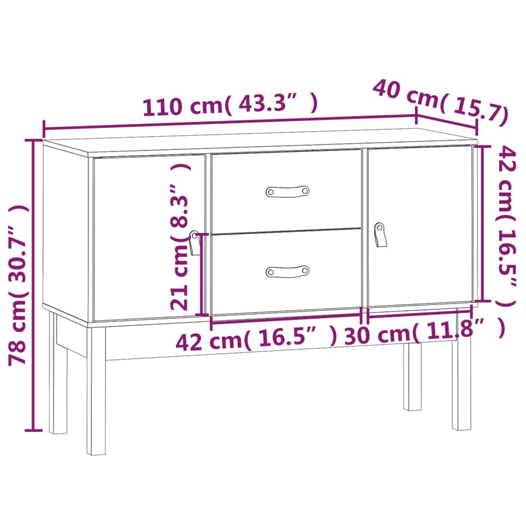 Skjenk honningbrun 110x40x78 cm heltre furu