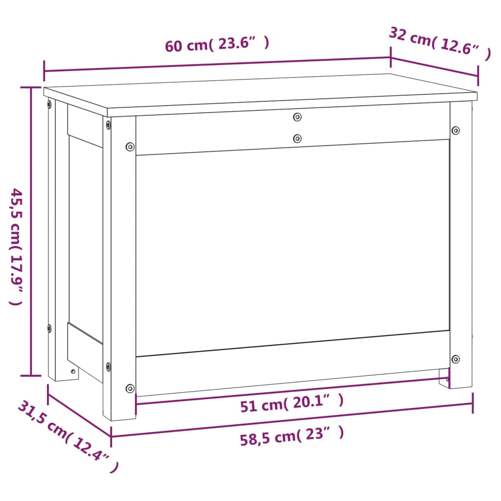 Putekasse hvit 60x32x45,5 cm heltre furu