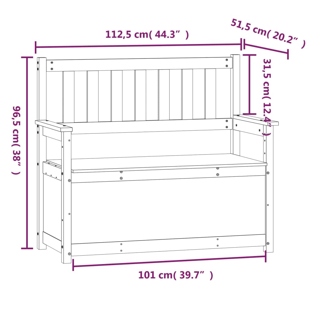 Benk hvit 112,5x51,5x96,5 cm heltre furu