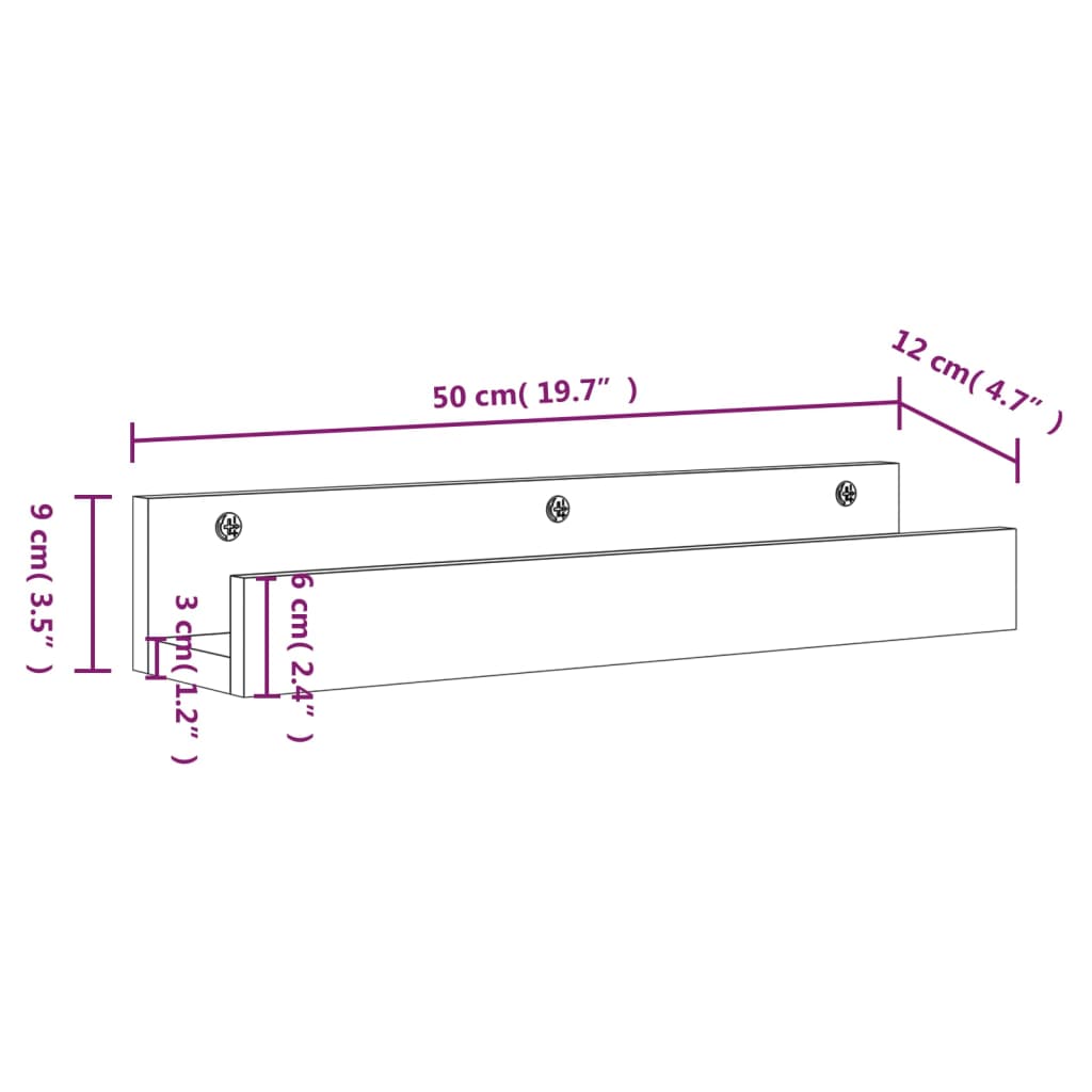 Vegghyller 2 stk 50x12x9 cm heltre furu