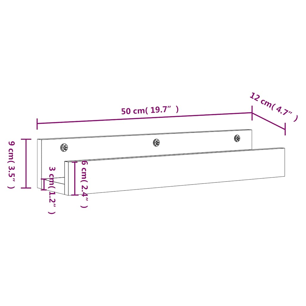 Vegghyller 2 stk hvit 50x12x9 cm heltre furu