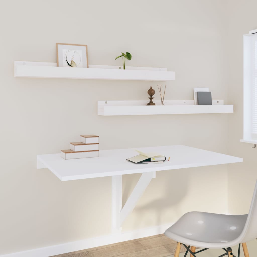 Vegghyller 2 stk hvit 110x12x9 cm heltre furu