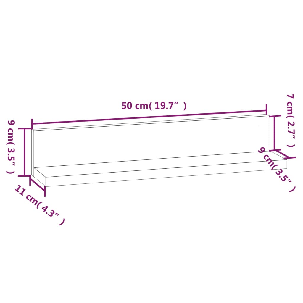 Vegghyller 2 stk hvit 50x11x9 cm heltre furu