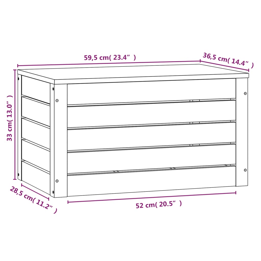 Putekasse hvit 59,5x36,5x33 cm heltre furu
