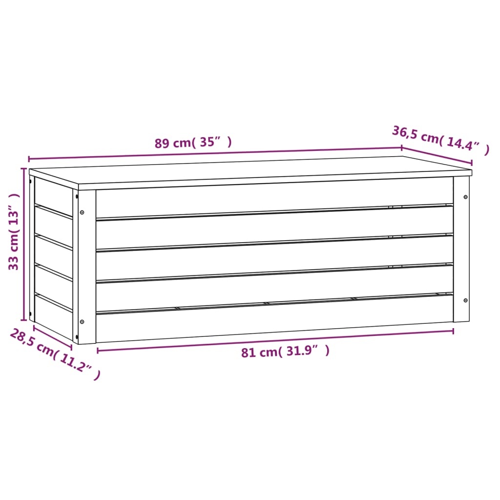 Putekasse hvit 89x36,5x33 cm heltre furu