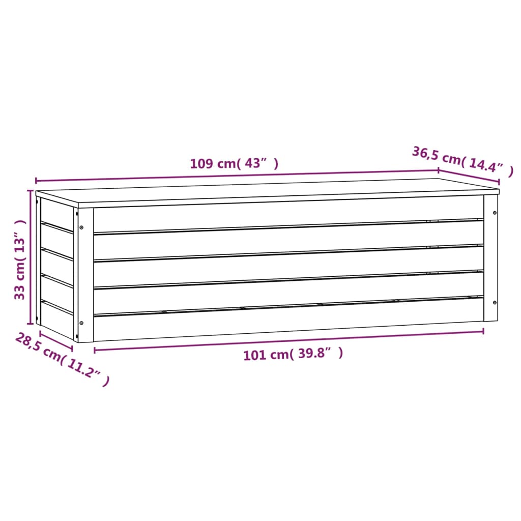 Putekasse 109x36,5x33 cm heltre furu