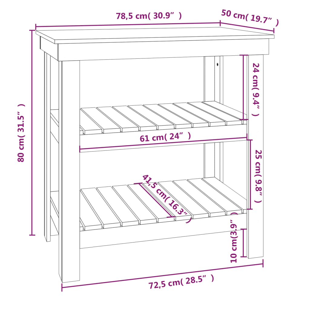 Arbeidsbenk 78,5x50x80 cm heltre furu