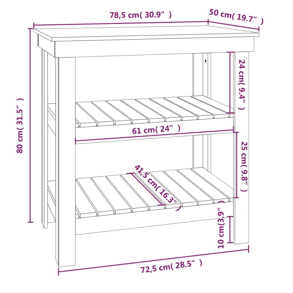 Arbeidsbenk hvit 78,5x50x80 cm heltre furu